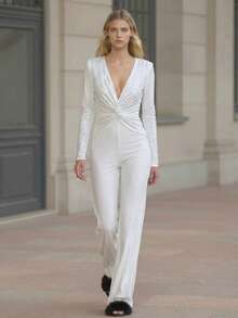 Elegant Twist Rhinestone Embellished Flared Jumpsuit, Party Dress