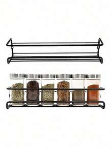 1pc Stainless Steel Spice Rack, No Drilling Required Storage Rack, Kitchen Seasoning Bottle Organizer, Wall Decor, Home Decor - Black - View 4
