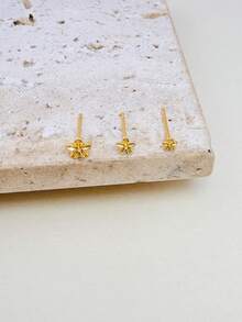 3件套精致迷你花朵耳钉，14K镀金耳钉，耳骨耳钉，适合3个耳洞佩戴，适用于婚礼、订婚、周年纪念、派对等场合，也是情人节、母亲节的理想礼物 - 单面耳钉 - Gold-8#-3/4/5mm - 查看 4