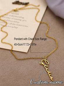 Customized Women's Stainless Steel Name Necklace, Gold Box Chain Personalized Font Jewelry Gift For Girlfriend, Family - Gold - Style 9 - View 4