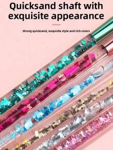 新款液态沙透明手柄化妆刷，圣诞冬季钻石水晶手柄，美妆工具套装，包含散粉刷、腮红刷、高光刷和扇形刷。这些化妆工具适合初学者，也是周年纪念日、开学季和情人节送给女朋友和女孩的最佳礼物。 - 彩色 - 查看 5