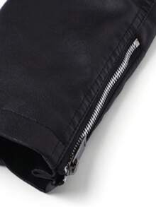 男士休闲复古机车皮夹克，春秋季，羊毛 - 黑色 - 查看 6