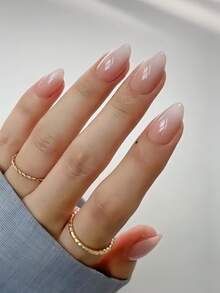 150片短款杏仁形渐变软胶美甲贴纸，肤色和白色渐变，适合DIY假指甲，简约百搭，15种尺寸，女士适用 - 杏色 - 查看 8