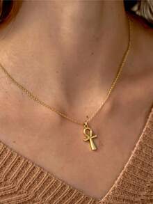 1 chiếc dây chuyền mặt thánh giá Ankh mạ vàng 18K, mặt dây chuyền thánh giá Ankh tinh tế, dây chuyền thép không gỉ dành cho nữ, thánh giá bạc cổ điển, lựa chọn quà tặng tuyệt vời. - Vòng cổ - Xem 1