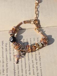 1 件女士可调节手链套装，带台球、星星、饰物、豹纹和时间饰物