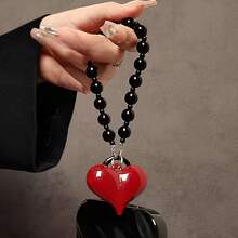 1 pezzo Ciondolo a catena a forma di cuore rosso, braccialetto/cinturino per telefono a forma di cuore rosso, ciondolo a forma di cuore rosso per borsa, catena accessorio delicato con perline fai-da-te, decorazione a forma di cuore per borsa. Una scelta ideale come regalo di San Valentino, regalo di compleanno o decorazione per la casa. - Multicolore - Visualizzare 6