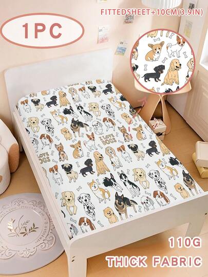 1 st sött tecknat hundtryck dra-på-lakan för barn, mjukt allergivänligt och halkfritt bedårande madrasskydd för spädbarn, för barn, tonåringar, vuxna, pojkar och flickor sovrum och hundälskare barnrumsinredning