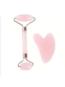 1pc Face Beauty Massage Tool Set, Including Roller, Massage Board, Body Back Scraping Gua Board, Pink And White Options - 彩色 - 查看 7