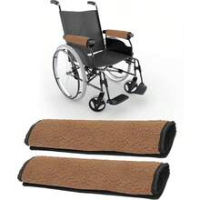 Wheelchair Armrest Pads, 2PCS Sheepskin Fleece Wheelchair Armrest Covers, Non Slip Arm Rest Cover Cushion Pad Wheelchairs Pink - Brown - View 2