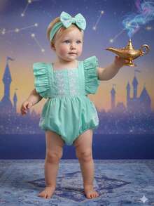 Baby Girl Romper Monthiversary Costume Palace Flying Carpet Wishing Lamp Luxury Fashion Blogger Gift Kids Princess Costume - màu xanh lá - Xem 7