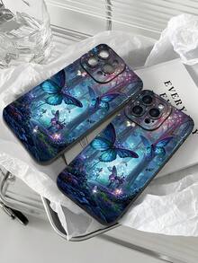 Modischer, beliebter, personalisierter, magischer Schmetterling & verzauberter Wald Muster Design Luxus stoßfester ästhetischer süßer Handyhülle, Linsenschutz, kompatibel mit iPhone 17/17Pro/17Pro Max, 16, 15, 14, 13, 12, 11 Plus/Pro Max und Serie, sowie kompatibel mit Galaxy S/A Serie, Geschenk für Ostern, Weihnachten, Halloween Dekoration/Geburtstags-Geschenk für Freundin, Freund oder sich selbst. - Schwarz - Übersicht 8