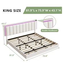 Floating Bed Frame With LED Light, Upholstered Platform Bed With PU Leather, Noise-Free, Easy Assembly, Full/ Queen/ King, Black/ White ( USB LED Strip) - trắng - Xem 9