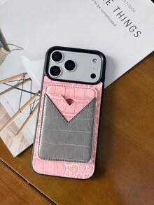 Husă de telefon magnetică premium cu textură de crocodil IP13 Pro Max/IP14 Pro Max/IP15 Pro Max/IP16 Pro Max/IP17 Pro Max cu suport pentru carduri - Roz - Vizualizare 2