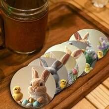 6件/套圆形木质杯垫，复活节兔子和彩蛋图案，耐热饮料垫，适用于咖啡和热饮，是保护咖啡桌、餐桌、书桌的理想之选，完美礼品之选，1套6个，300套共1800个。 - 彩色 - 查看 2