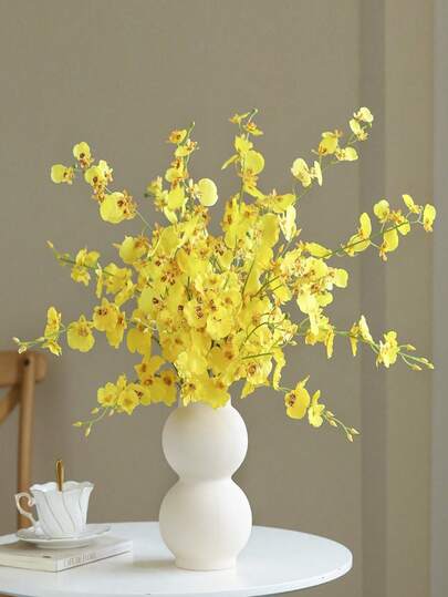 1朵仿真舞动兰花，黄色假花，长茎，适用于家居装饰、房间装饰、婚礼装饰、礼品、餐桌装饰、中心摆件、厨房装饰、派对装饰