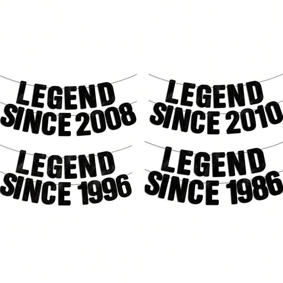 1套黑色亮片 Legend Born In 2010/2008/1996/1986 生日派對 DIY 字母橫幅,亮片數字 16th/18th/30th/40th 週年派對裝飾,Vintage Legend Since Year 男士復古里程碑生日派對橫幅標誌花環 - 彩色 - 查看 1