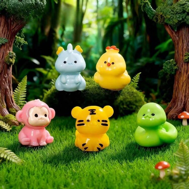 Bộ 12 tượng nhỏ 12 con giáp trang trí vườn cổ tích - Nhiều hình dạng khác nhau - Đồ trang trí thu nhỏ thủ công sống động như thật - Tự trang trí - Cây cảnh trong chậu - Vườn ngoài trời - Đám cưới - Sân hiên - Trang trí sân vườn - Nhiều màu - Xem 4