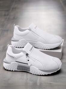 2026 New Men's Casual Sports Shoes, Thick Sole, Anti-Slip, , Low-Top, Round Toe, Side Zipper Design, Comfortable, Solid Color, Letter Print, Stitching, Soft Bottom, Lightweight, Comfortable, Casual, Daily Commute,