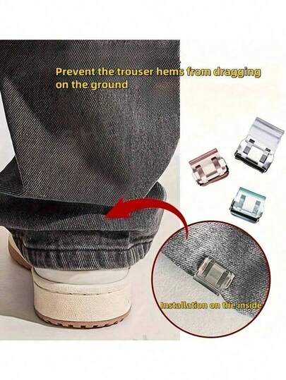 Kẹp cố định ống quần vô hình, có thể rút ngắn chiều dài quần, ngăn quần bị kéo lê trên mặt đất, kẹp ống quần ẩn không đường may, chống thấm nước, nhỏ gọn, phù hợp với quần jean và quần thường ngày.