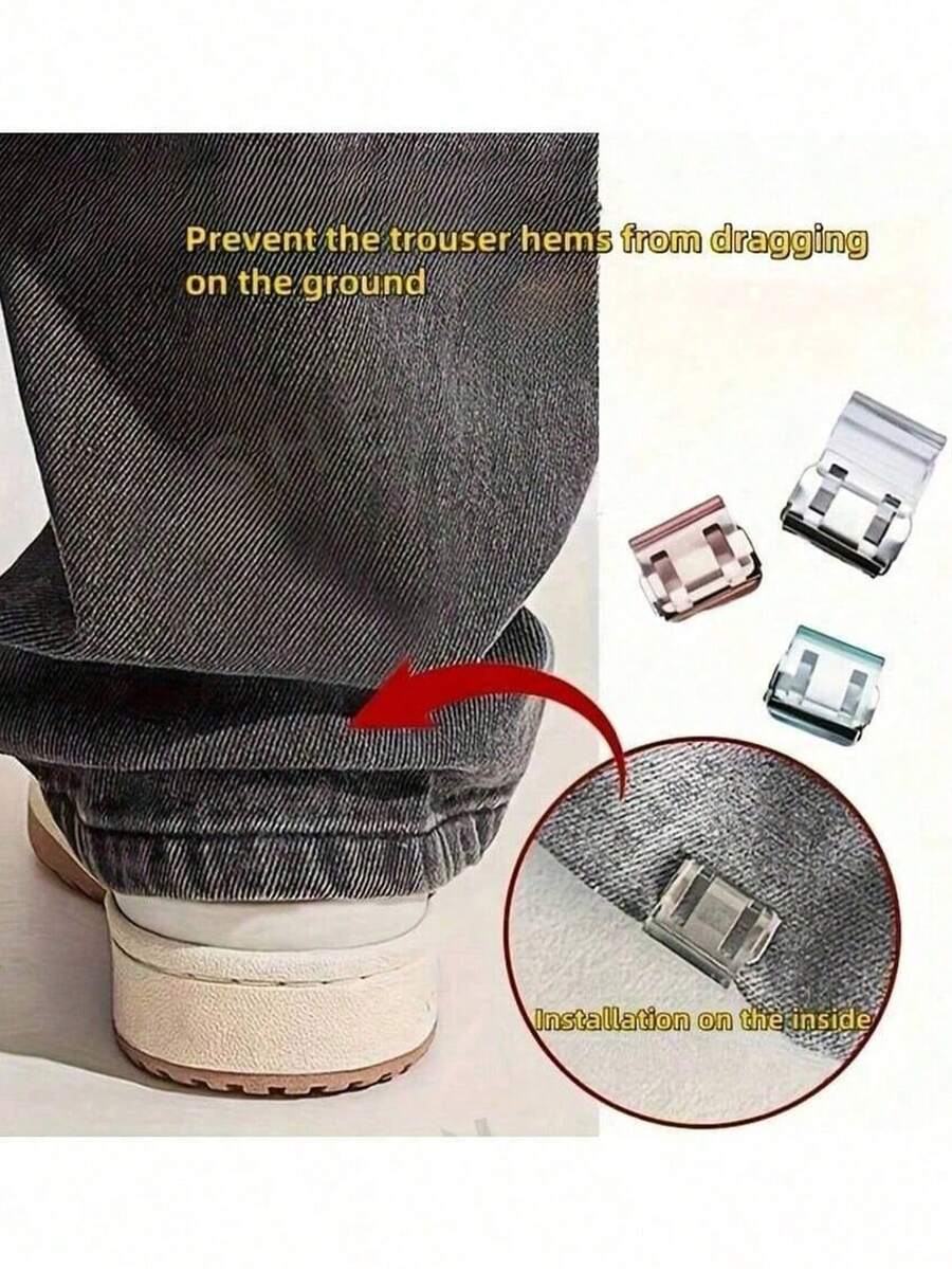 Kẹp cố định ống quần vô hình, có thể rút ngắn chiều dài quần, ngăn quần bị kéo lê trên mặt đất, kẹp ống quần ẩn không đường may, chống thấm nước, nhỏ gọn, phù hợp với quần jean và quần thường ngày.