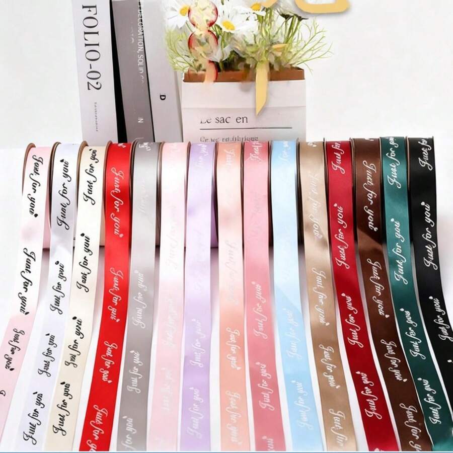 1 cuộn ruy băng polyester nhiều màu sắc, dài 30m, rộng 25mm, in chữ "JUST FOR YOU", đa năng dùng cho bó hoa, gói quà, trang trí. - Nhiều màu - Xem 1