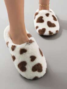 Lindas zapatillas de casa/interiores de fondo suave y cálido con diseño de corazón para damas, para otoño/invierno - Café integral - Ver 6