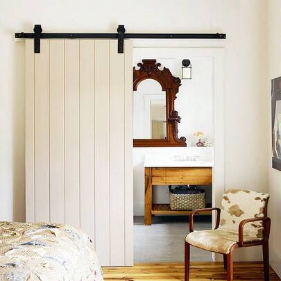 Costoffs 200cm Barn Door Hardware, Barn Door Sliding Door Track Hardware Closet Track Kit Steel With J- Shape Hanger For Single Wooden Door Interior Doors W/Up To 101cm Width & 35-45mm Thickness Weight Limit 100kg