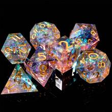 7pcs Resin D&D Dice Set, Role Playing Tabletop Game Dice, Sharp Edge Dice, D&D Gift, Blooming Flower Design - Multicolor - View 5