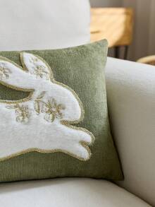 غطاء وسادة مطرز بأرنب أخضر يركض في عيد الفصح، غطاء وسادة زهري للربيع، مناسب للديكور الداخلي، غطاء وسادة زخرفي للربيع/الصيف، لا يشمل إدراج الوسادة - أخضر - مشاهدة 5