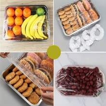 100个一次性特大透明食品盖，防尘食品盖，多种尺寸可选，透明厨房储物盖，适用于面包、水果、零食和甜点，厨房冰箱剩菜盘，水果食品塑料密封盖，防异味、防漏、防尘，冷冻室盖，冰箱盖，厨房用品 - 彩色 - 查看 9