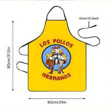 1PC Los Pollos Hermanos Apron With Cartoon Twin Roosters Design Blue Circular Logo Yellow Background Funny Chicken Character Print Kitchen Cooking Apron For Home Chefs Restaurant Staff Food Service Uni