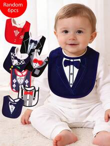 momscare 3/6pcs/Set Random Baby Bibs With Bow Tie, Soft & Comfortable Fabric, Suitable As Wedding, Holiday Or Baby Boy Christening Gift - Multicolor - View 12
