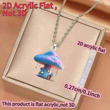 [2D Flat]1pc, Acrylic flat new men's and women's necklace, cute, plant, cute mushroom room, DIY pendant, fashionable sweater chain, the most ideal gift for birthday parties - Bonita casa de hongos - Ver 7