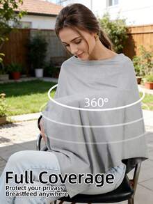 Striped Nursing Cover Scarf, Breastfeeding Shawl, Fashion Nursing Cover Up, Black & Grey, Outdoor Feeding Cover For Baby, Maternity & Nursing Accessories - Light Grey - View 3