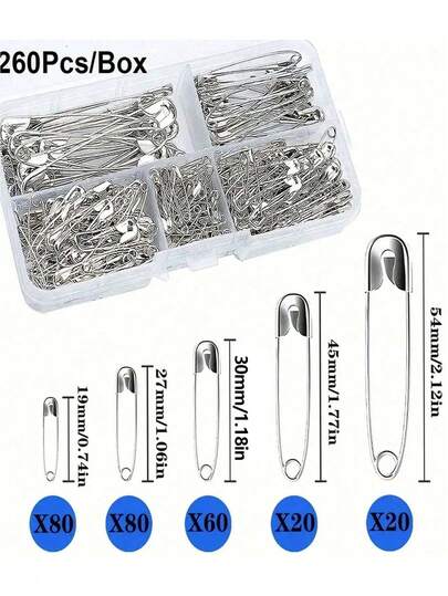 260pcs Steel Safety Pins, 120pcs Black & Silver Metal Pins, Modern Minimalist Household Safety Pin Set, Suitable For Fixing Clothes, Clothing Tags, Cuffs And Other Household Pins, Easy To Use, Ideal Sewing Accessory For Handicrafts, Patchwork And DIY Projects