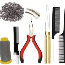 Hair Extensions Tools Kit : 500 Pcs Silicone Lined Micro Beads (Black ,Brown,White)Loop Needle Threader, Pulling Hook Needle, Hair Extension Pliers, 3 Combs And 1 Loop Needle Threader