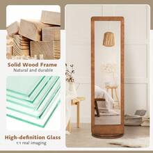 GOFLAME 2-In-1 Freestanding Dressing Full Body Mirror Coat Rack With 360° Rotating Base - Brown - View 8