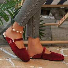 Pantuflas tipo Mary Jane estilo retro francés, nuevas sandalias de ante de corte bajo con cierre deslizante - Burdeos - Ver 3