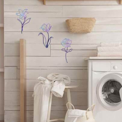 3pcs Metal Wall Decor, Rustic Farmhouse Purple Bathroom Decor, Minimalist Wall Art, Suitable For Kitchen, Bedroom, Living Room, Housewarming Gift