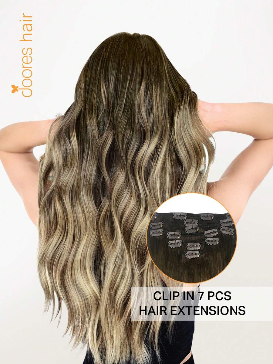 Bộ 7 lọn tóc nối kẹp DOORES 100% tóc thật, màu nâu óc chó đến nâu xám và vàng bạch kim, dài 14-24 inch, 115g, tóc nối Remy kẹp với đường may thẳng và dày mượt vô hình, tạo độ phồng tự nhiên và mềm mại, tóc dài kẹp dành cho tóc mỏng, thích hợp cho cả nam và nữ, quà tặng mùa đông, Giáng sinh, Cosplay/Đi học/Hẹn hò/Ngày của Mẹ. - S3/8/613 - Xem 1