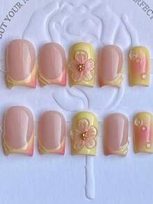 10 móng giả kiểu Pháp ombre 3D chạm khắc dễ thương phong cách Y2K cá tính tối giản đa năng - Nhiều màu - Xem 2