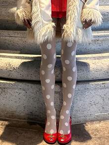 Quần legging chấm bi mờ cỡ lớn, họa tiết chấm bi nghệ thuật đại chúng rực rỡ. - trắng - Xem 5
