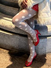 Quần legging chấm bi mờ cỡ lớn, họa tiết chấm bi nghệ thuật đại chúng rực rỡ. - trắng - Xem 7