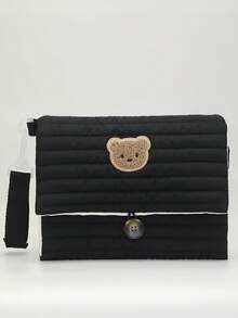 1pc Quilted Bear Foldable Hanging Diaper Caddy Organizer Bag, Multi-Compartment Storage Pouch - Multicolor - View 12