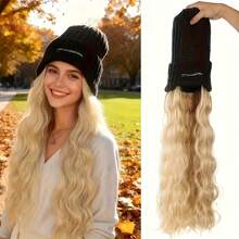 22Inch Knit Cap Wig With Lettering Long Curly Highlighted Wavy Wig Cap - Multicolor - View 8