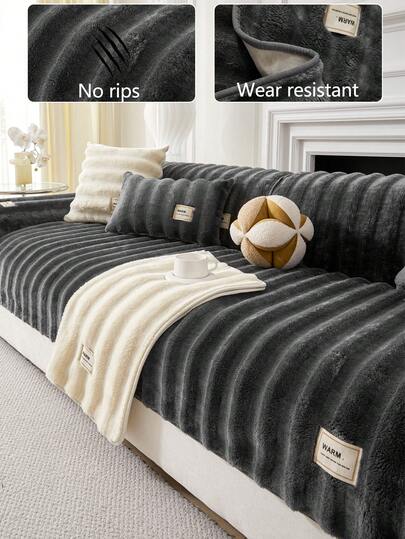 1pc Plush Thickened Sofa Cushion Cover, Modern Minimalist Anti-Slip Warm Sofa Seat Pad, Dust-Proof And Washable Sofa Slipcover, Soft Light Gray Color, Pet-Friendly, Fits L-Shaped Sofa And 1/2/3/4 Seater Sofa, Suitable For Bedroom, Office, Living Room