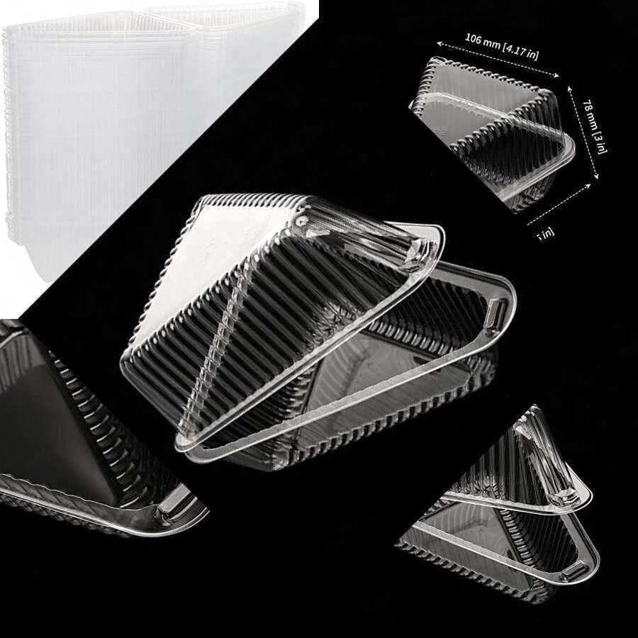 Transparent Plastic Hinged Cake Boxes With Lids, Triangular Disposable Cake Boxes For Cutting Cheesecake, Tres Leches, Flans - Ideal For Dessert Presentation - As Pic - View 1