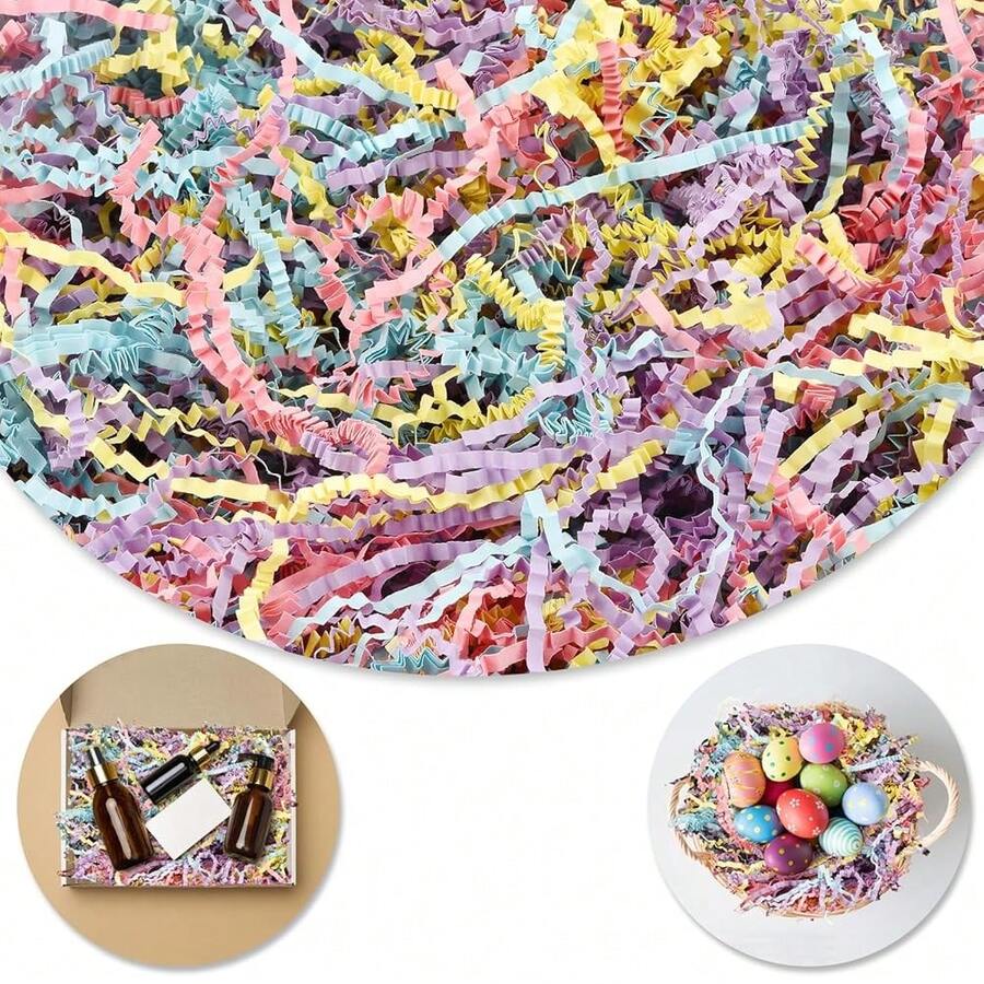 Shredded Paper For Gift Baskets, 1/2LB (8 Oz) Crinkle Paper Filler, Colorful Easter Basket Grass, Crinkle Cut Paper Shred For Birthdays, Weddings,Boxes Bags, Basket Filler, Anniverss, Christmas, Gift Wrapping,ColorMixed01 - 顏色混合01 - 查看 1