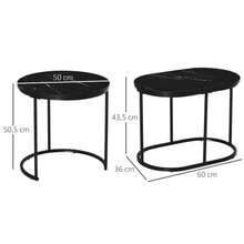 Set Of 2 Round Oval Coffee Tables By HOMCOM, Stackable Up To 30 Kg, Made Of MDF And Steel, Black, Ø 50 X 50.5 Cm (H), For Living Room - Black - View 7