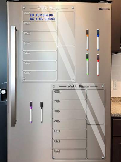 1pc Erasable Acrylic Refrigerator Decoration Magnetic Memo Board, Transparent Magnetic Dry Erase To-Do List Whiteboard, Weekly Meal Planner Writing Board For Kitchen, Includes 6 Magnetic Whiteboard Markers